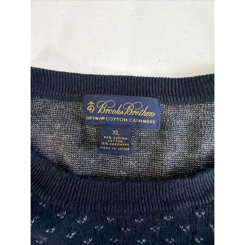 Brooks Brothers mens XL Cotton Cashmere Crewneck Sweater navy quiet luxury